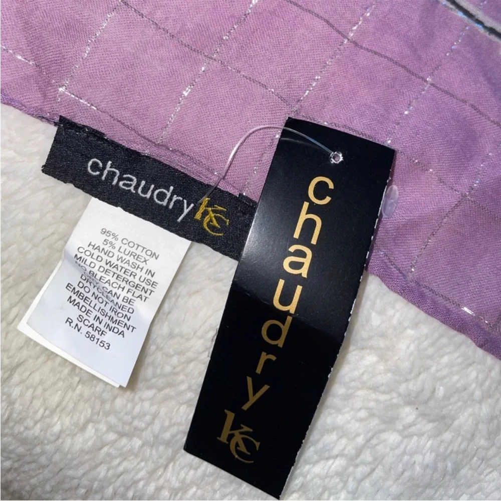 Chaudry Purple Patterned Floral Scarf with Silver Strands